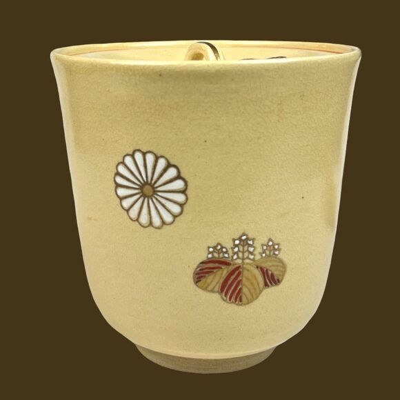 Mid Century Japanese Daisy Vintage Pottery Floral Tea Matcha Canister Jar Whisk - Picture 5 of 12